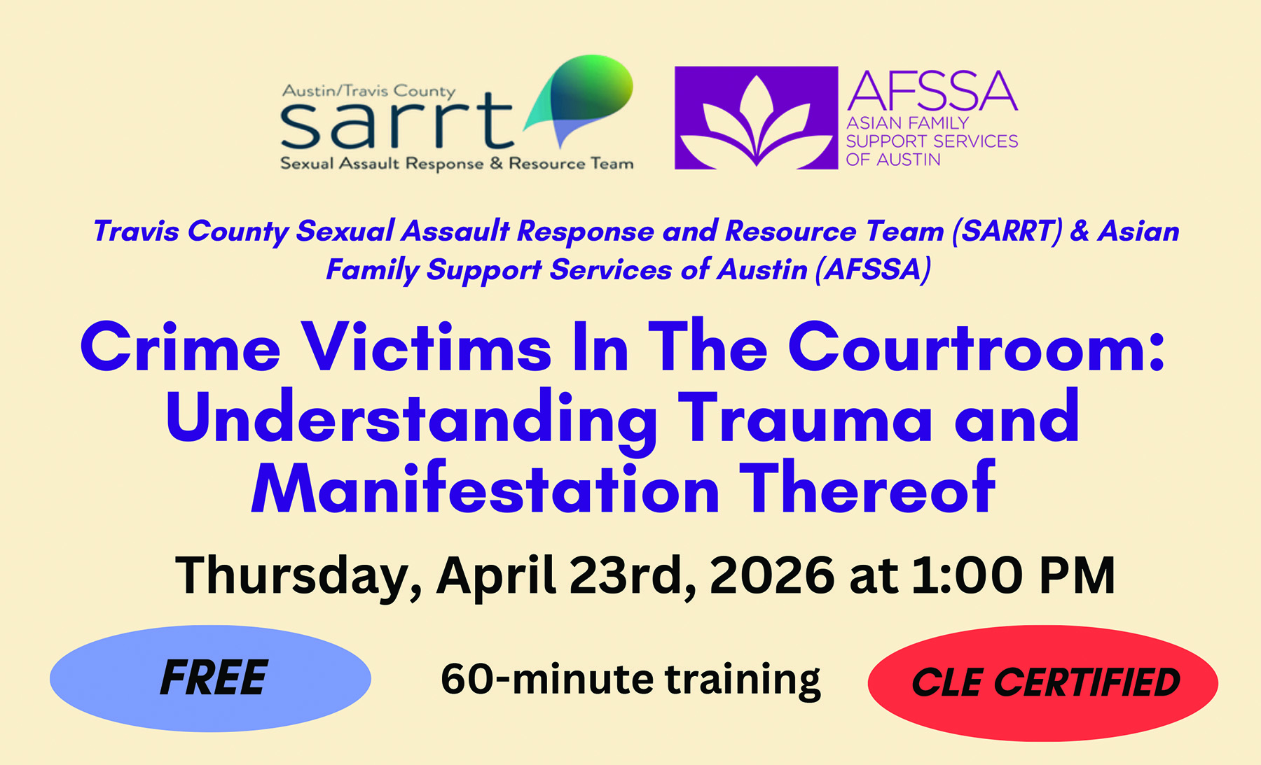 Featured image for “SARRT Program Training April 23 Open to Legal Professionals”